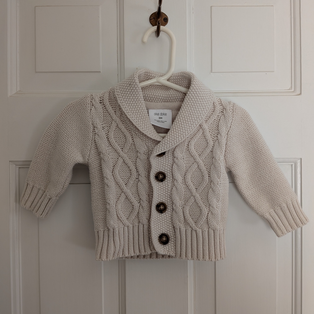 Okie Dokie Cotton Cream Cable Knit Sweater for Baby 3M
